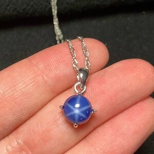 Star Sapphire Pendant Sterling Silver Necklace 925 Stamped Star Ray Sapphire